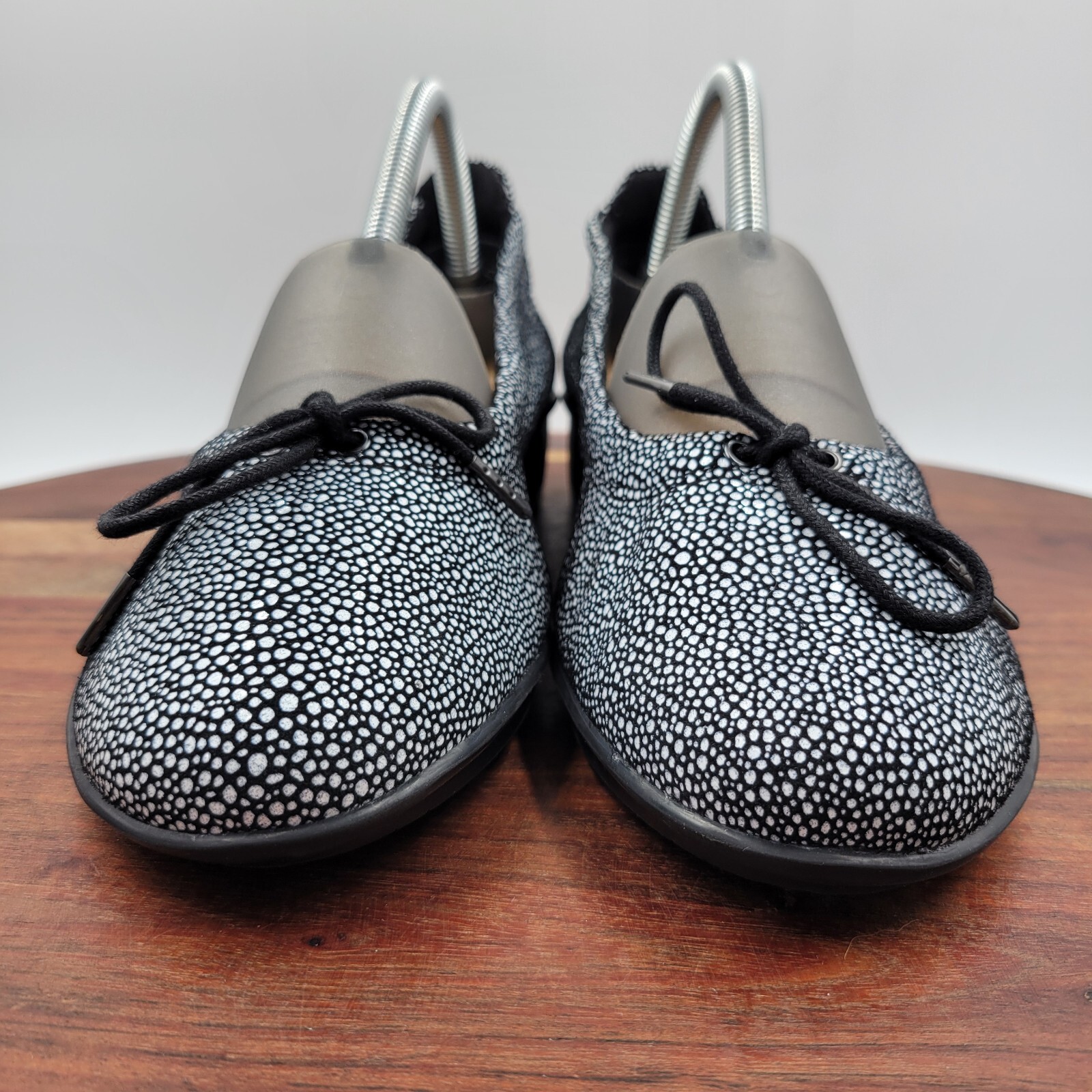 Revere Marrakesh Loafer Shoes Women’s 8W Wide Black White Leather Spotted Wedge