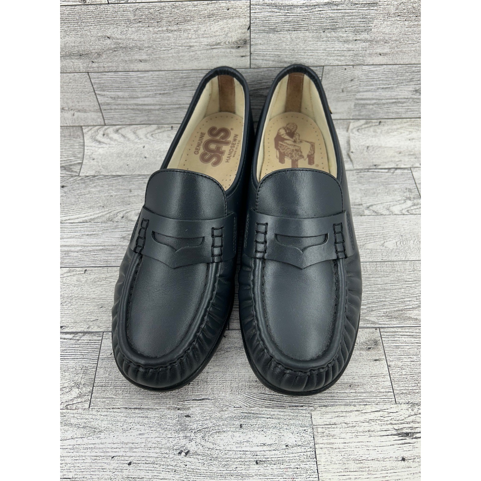 SAS Shoes Genuine Handsewn Black Leather Loafers Slip On Comfort Women 8.5
