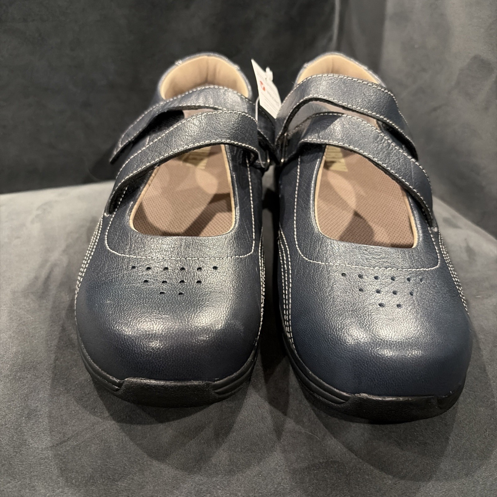 Drew Orchid Orthopedic Shoes sz 7.5WW Flat Mary Jane Blue Leather adjustable