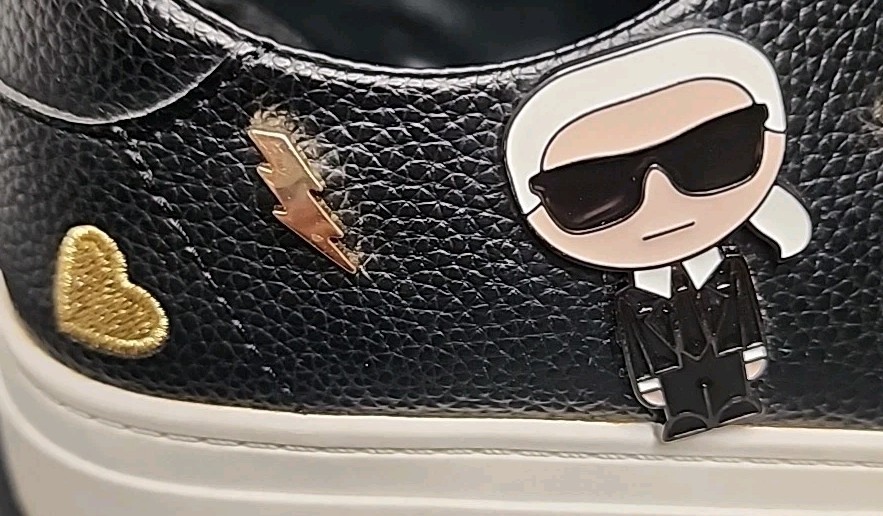 Karl Lagerfeld Women’s Size 7.5 Black Cate Pins K22 Tennis Shoes Charms Leather