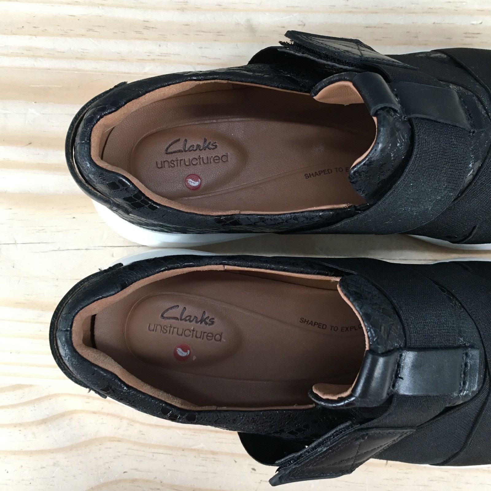 Clarks Unstructured Rio Strap Shoes Womens 8.5 Wide Slip On Wedge Black 26162445