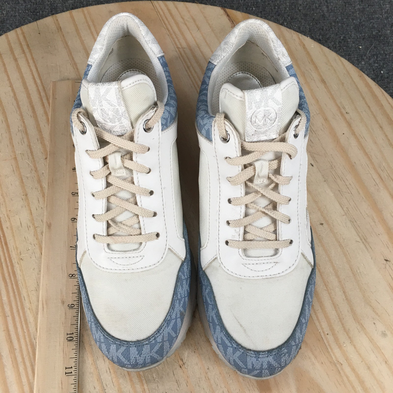Michael Kors Maddy Shoes Womens 9 M Lace Up Trainer Sneakers Blue White Low Top