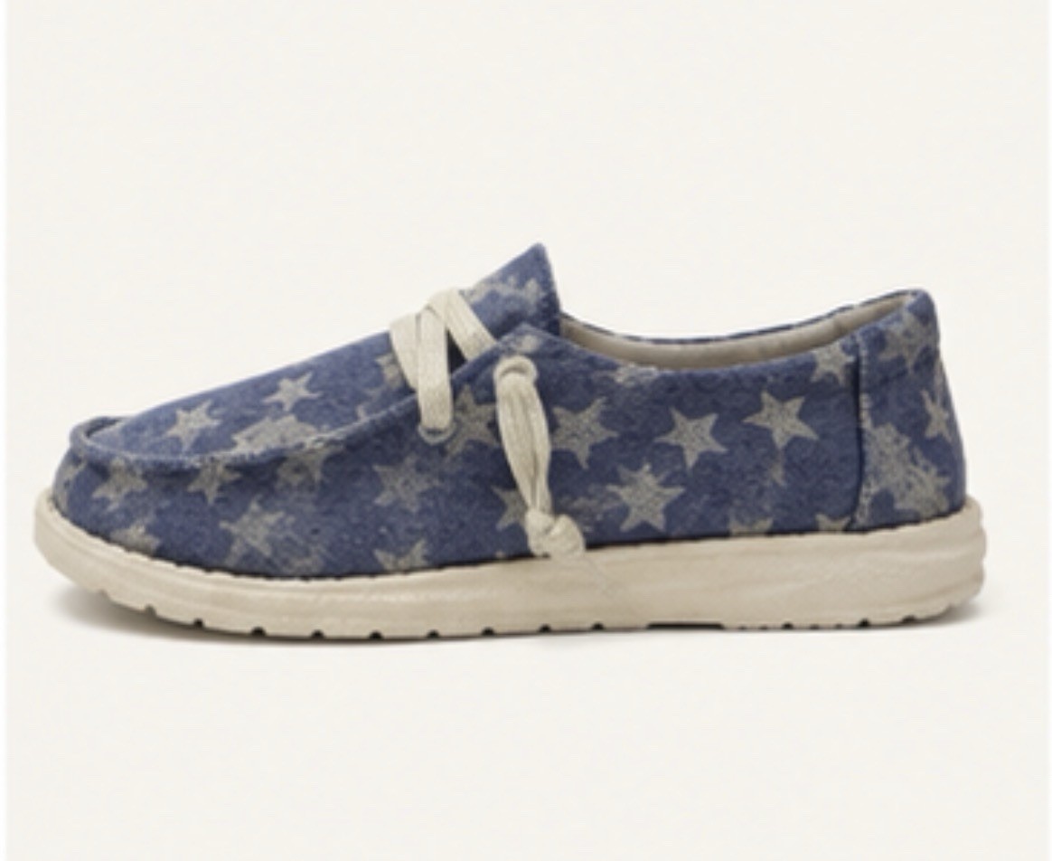 Gypsy Jazz Blue/White Star Canvas Lace-Up Boat Shoes US 9.5 women’s size
