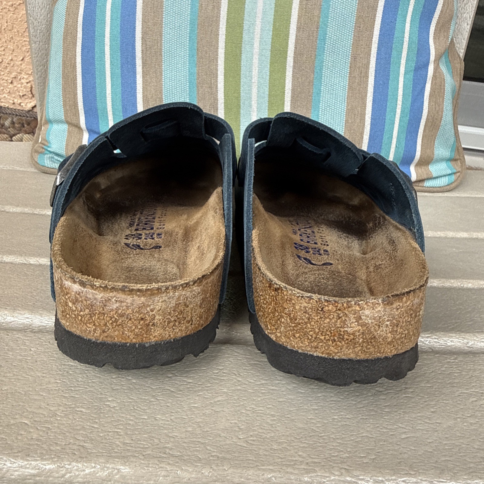 Birkenstock Boston Navy Blue Oiled Leather soft footbed EU 38N US 7-8 EUC
