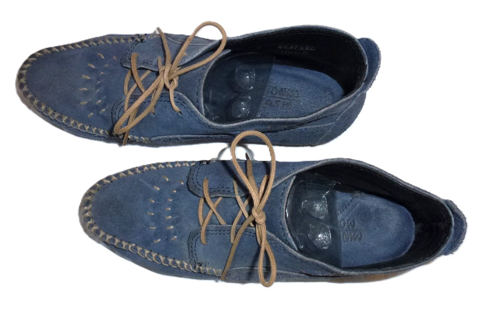 Minnetonka Lace-Up Shoes Women’s 8 Blue Suede Moccasin Rubber Sole