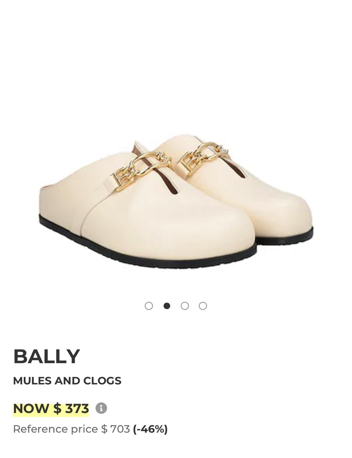 BALLY Women’s Leather Mules Clogs Cream Gold Chain Slip On Comfort Shoes Size 38