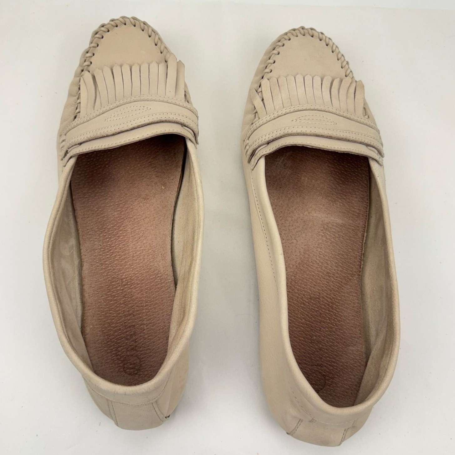 Fat Face Cream Suede Leather Fringe Loafers Flats Moccasins 8 Classic Preppy 41