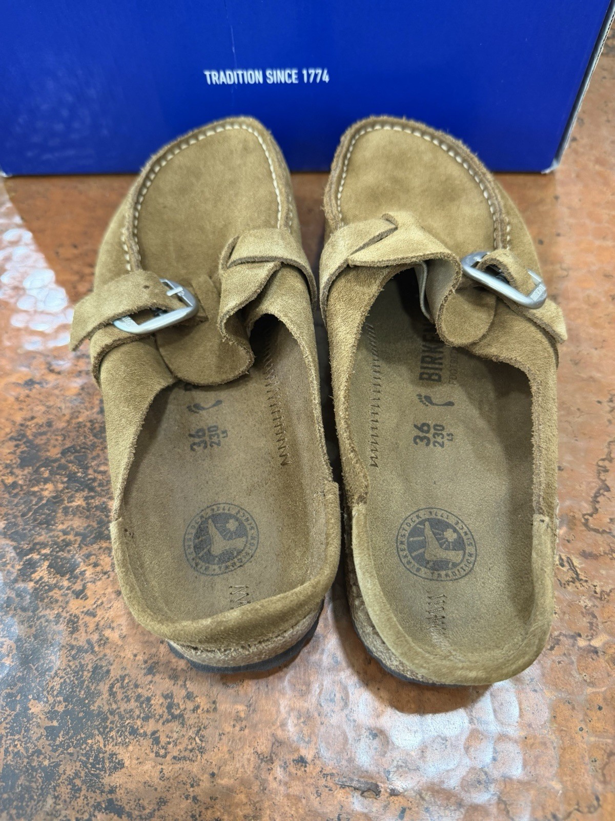 BIRKENSTOCK BUCKLEY SUEDE LEATHER Women Clogs Tea Size 36 US 5 Brown Narrow Fit