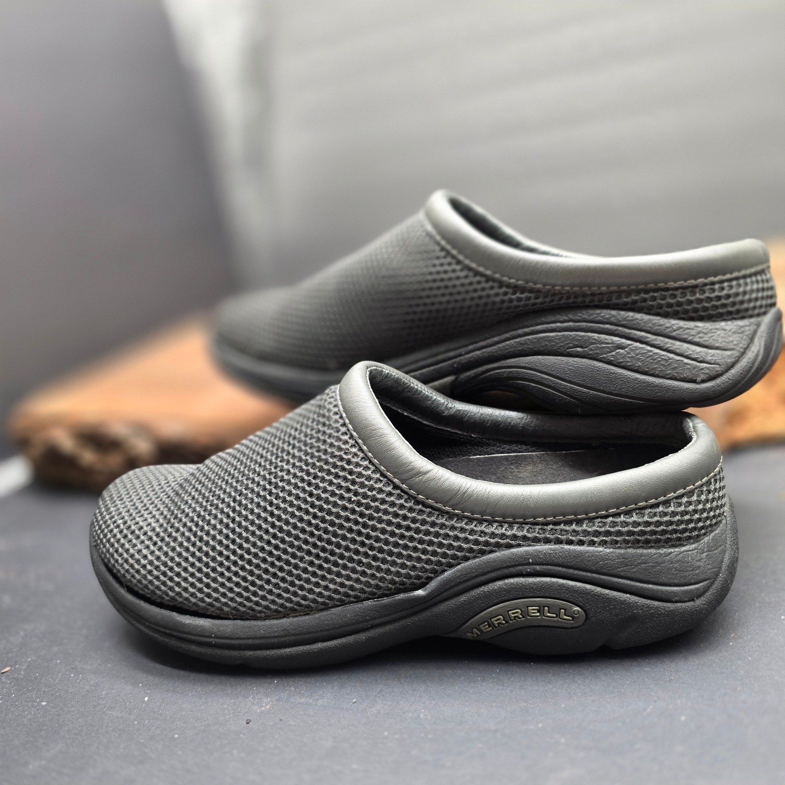 Merrell Encore Breeze Clogs W 10 Gray Mesh Air Cushion Slip On Mules Athleisure