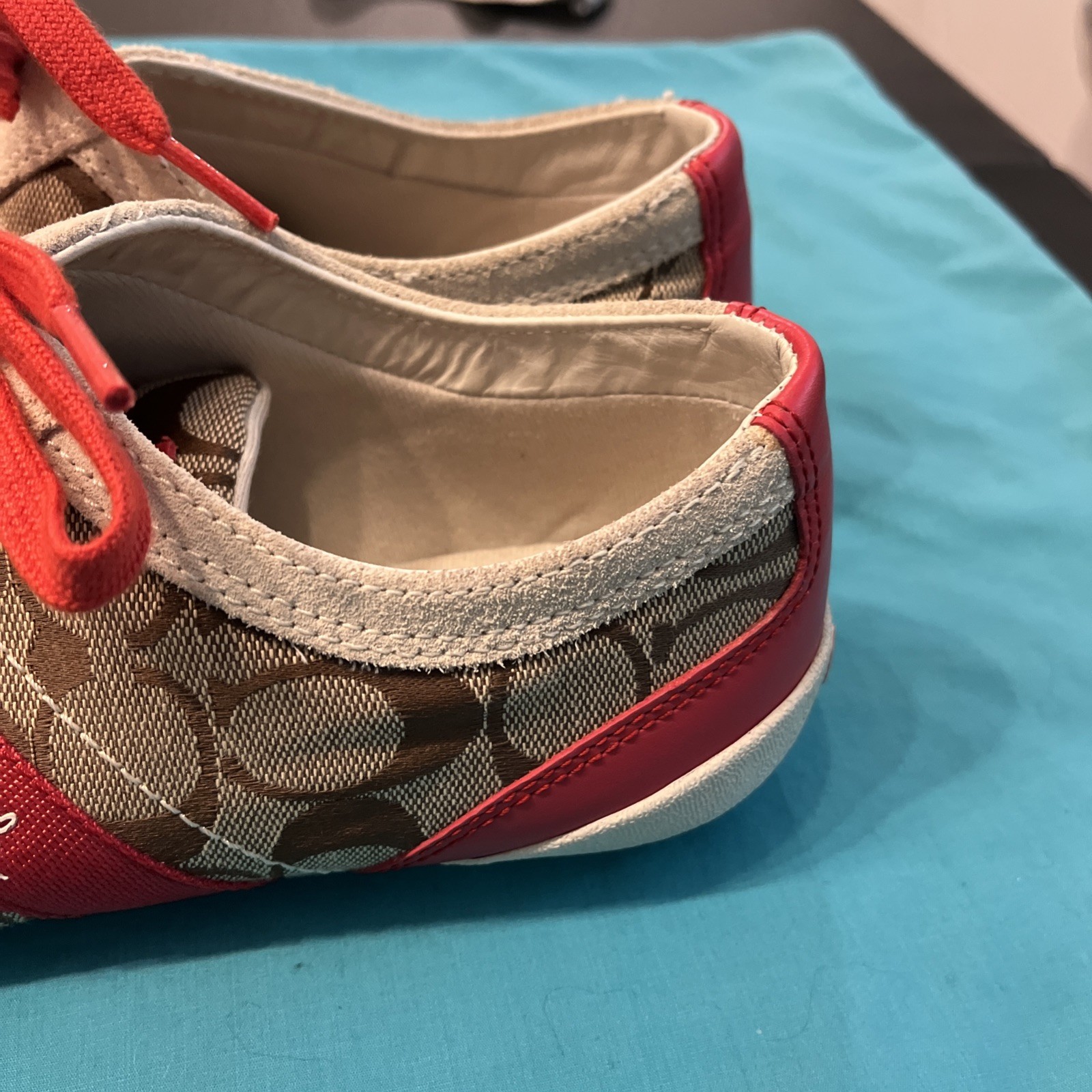 Coach Signature Logo BAYLEE Sneakers Size 9 Suede Leather Canvas Good Cond.