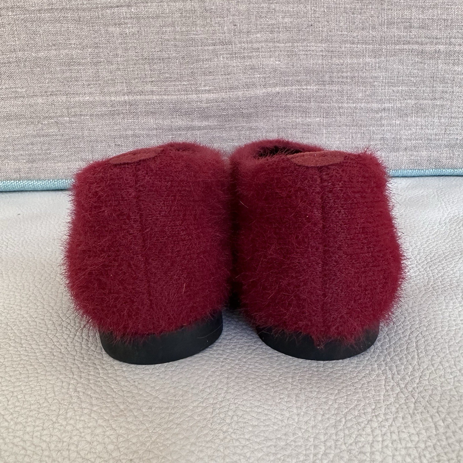 Vivaia Square Toe Recycled Mink K Faux Fur Flats Margot 2.0 Maroon 35.5 US 5.5