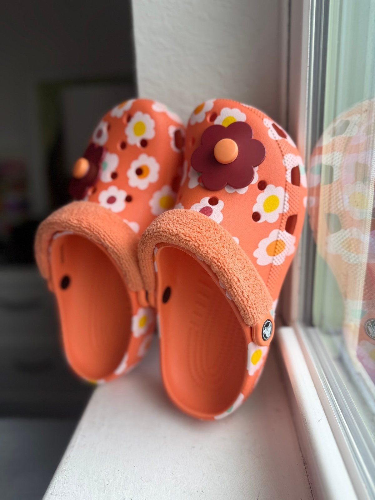 Crocs Zen Garden Sensory Orange Floral Terry Cloth Classic Clogs M 7 | W 9