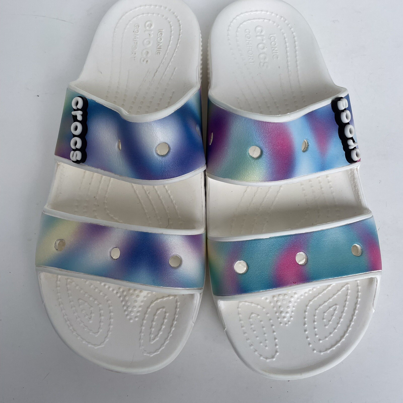 Crocs Solarized Tie Dye Colorful Croslite Sandal Women 10 Strap White Multicolor
