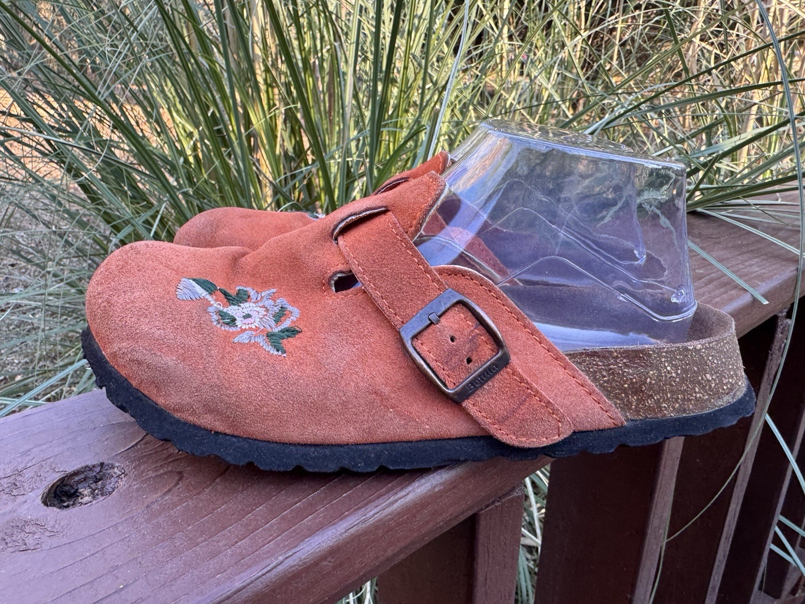 Betula Birkenstock Orange Floral Suede Closed Toe Slip On Clogs Mules Sz 8 N