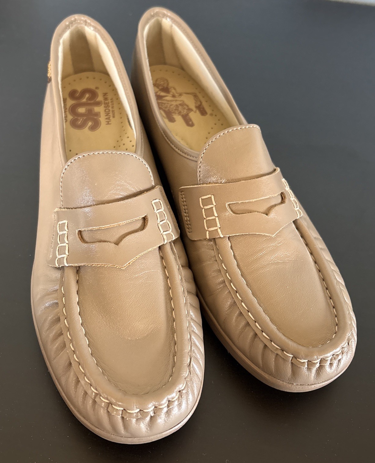 SAS Classic Mocha Hand Sewn Leather Slip On Comfort Penny Loafers Women’s 10
