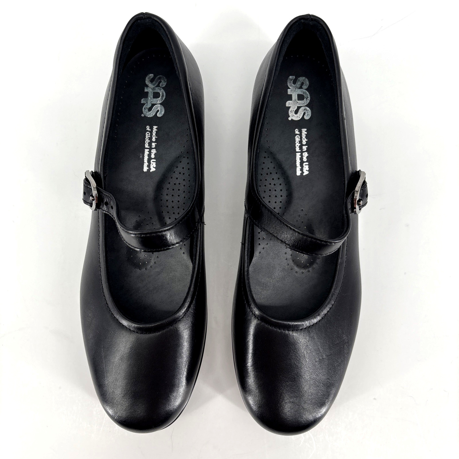 SAS Maria Black Mary Jane Comfort Shoes Leather Adjustable Strap Tripad 8.5M New