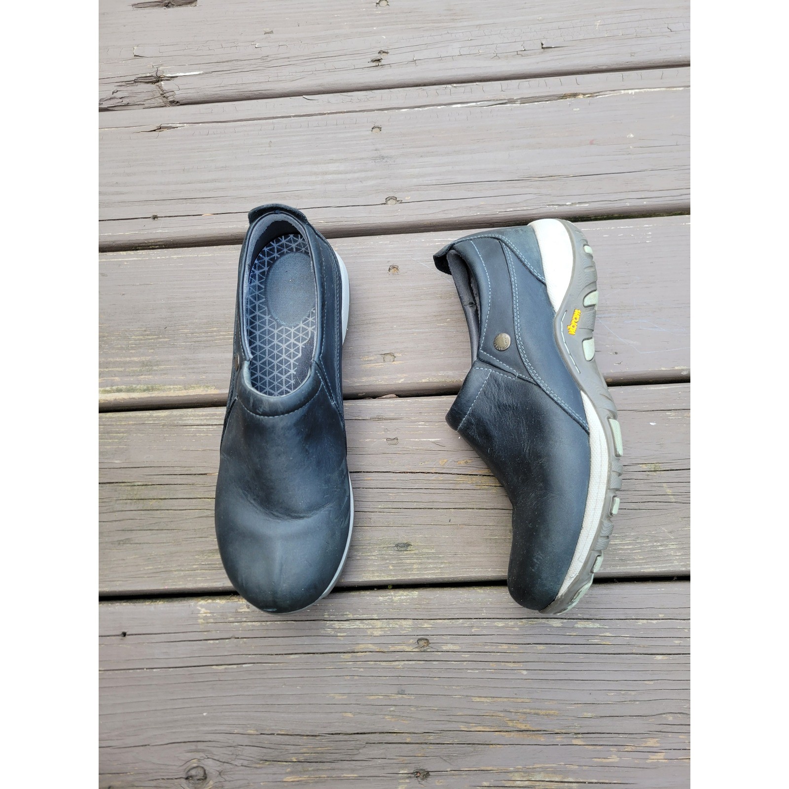 Dansko Leather Clogs Navy Blue Vibram Slip Resistant Walking Shoes Size 40