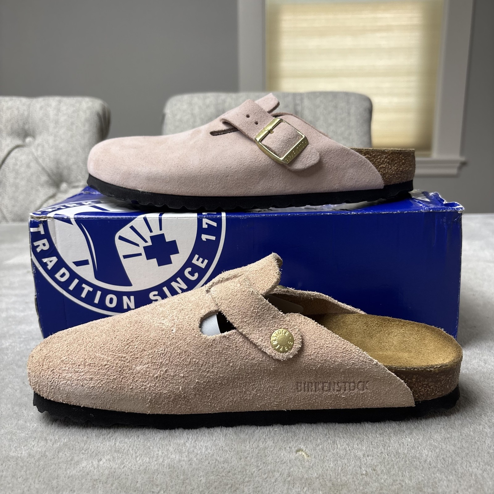 Birkenstock Boston BS Shoes Womens Size 7 Rose Suede Leather Narrow Fit *READ
