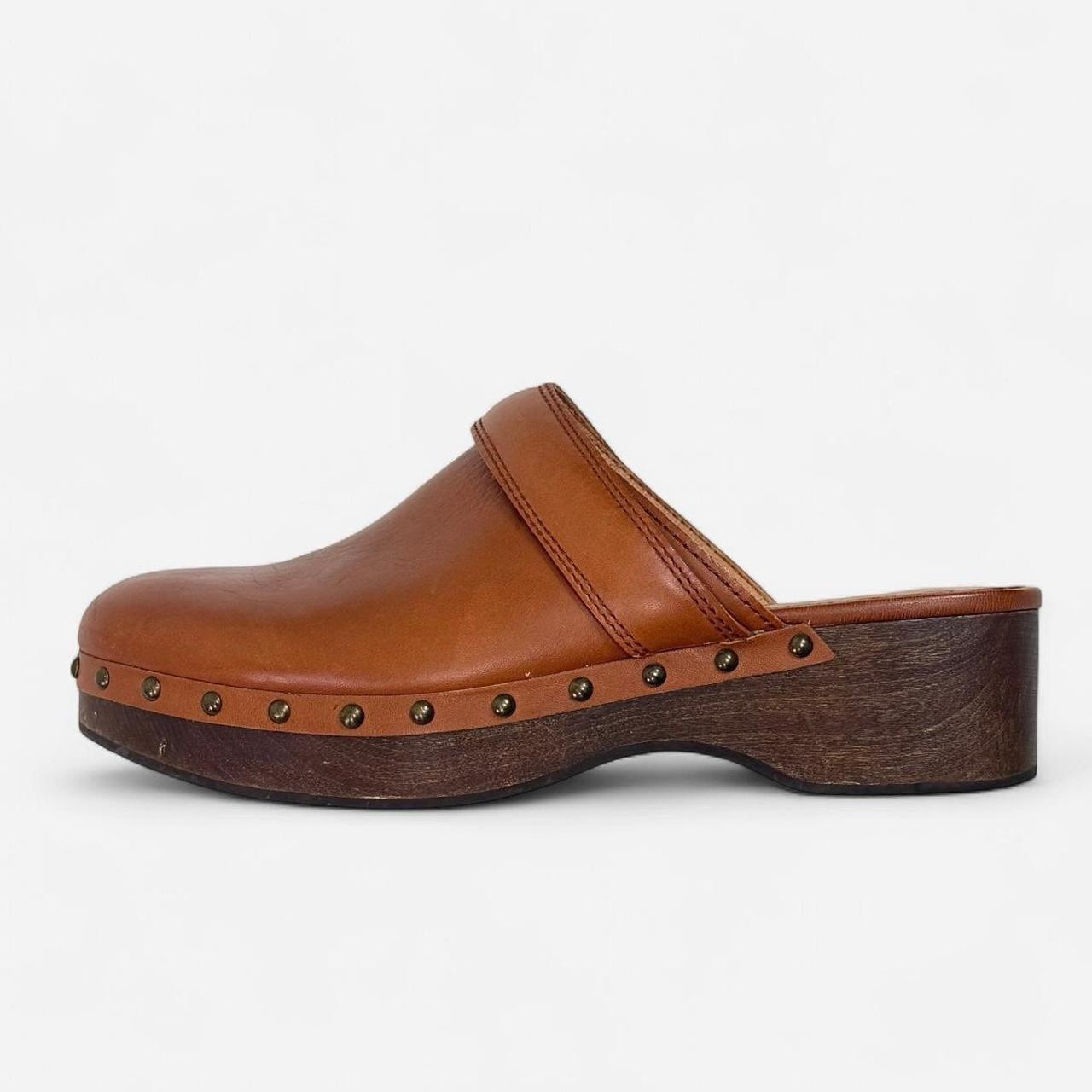 Madewell Womens Cecily Studded Clogs Brown Leather Slip On Mules Size 7.5