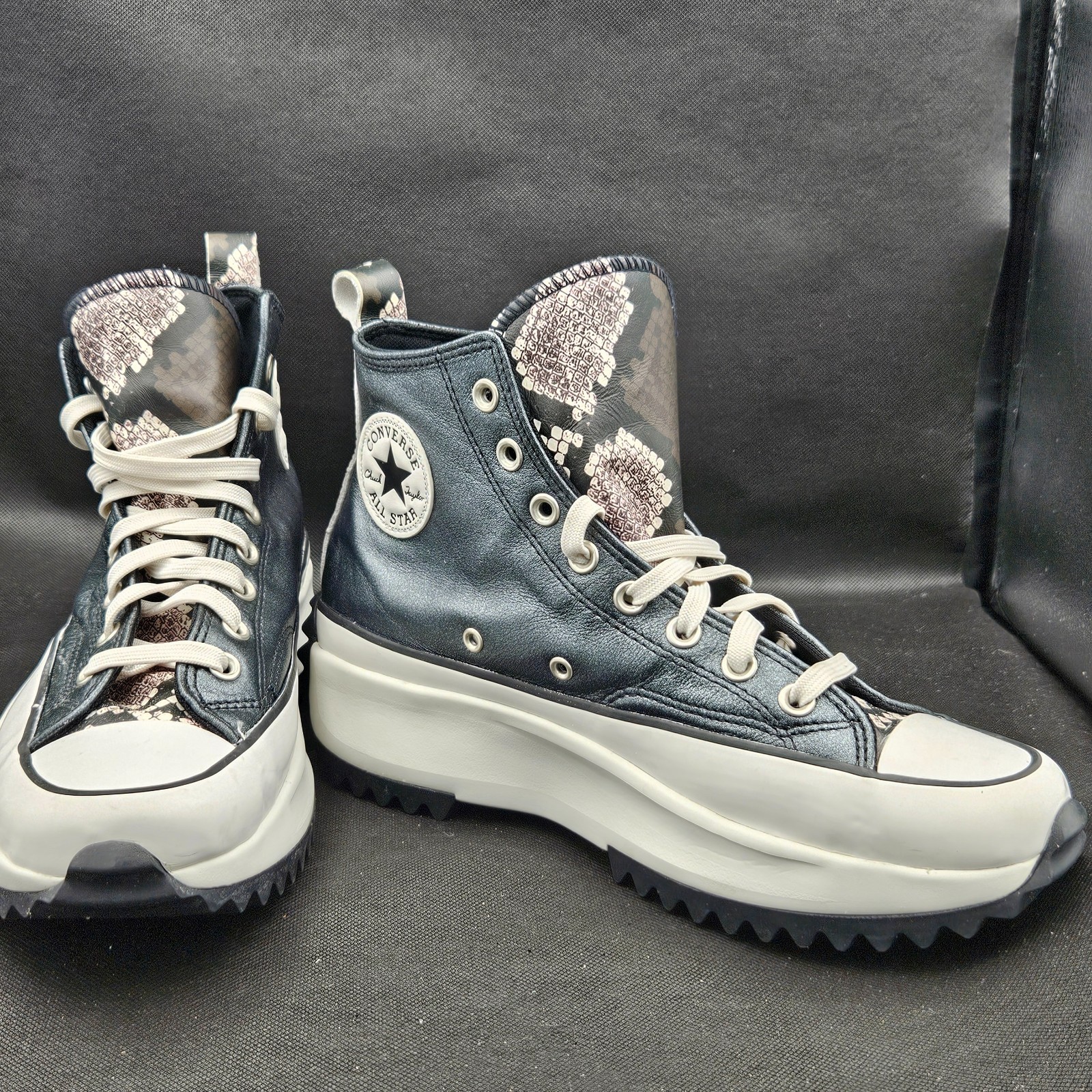 Converse Run Star Hike Leather High Top Mens 9 Womens 10.5 Snake Print Y2K