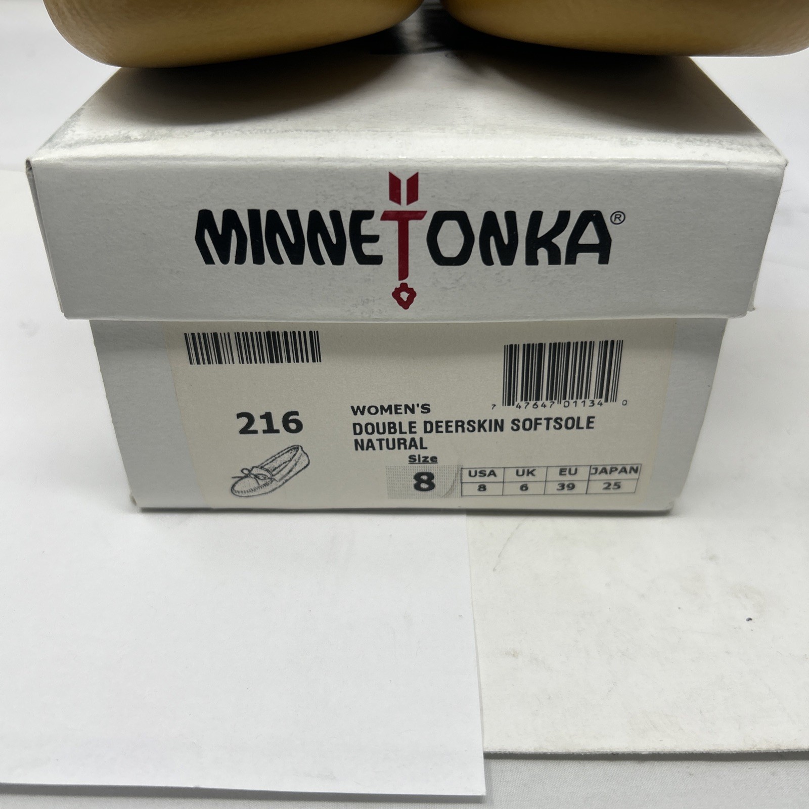 New Minnetonka Moccasin Natural Leather Double Deerskin Soft Sole Size 8