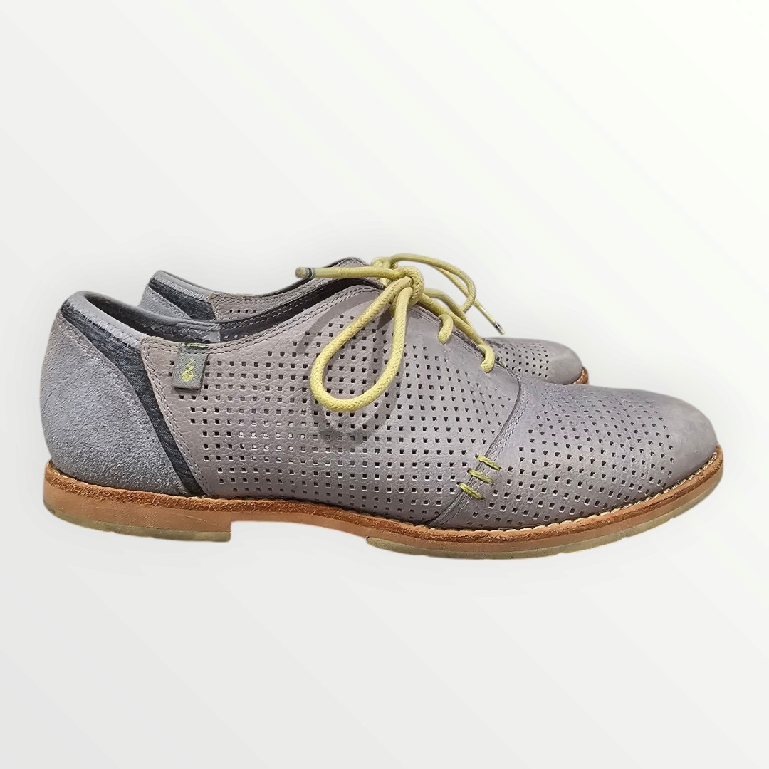 Ahnu Women Blue Gray Leather Suede Perforated Lace Up Oxfords 7M