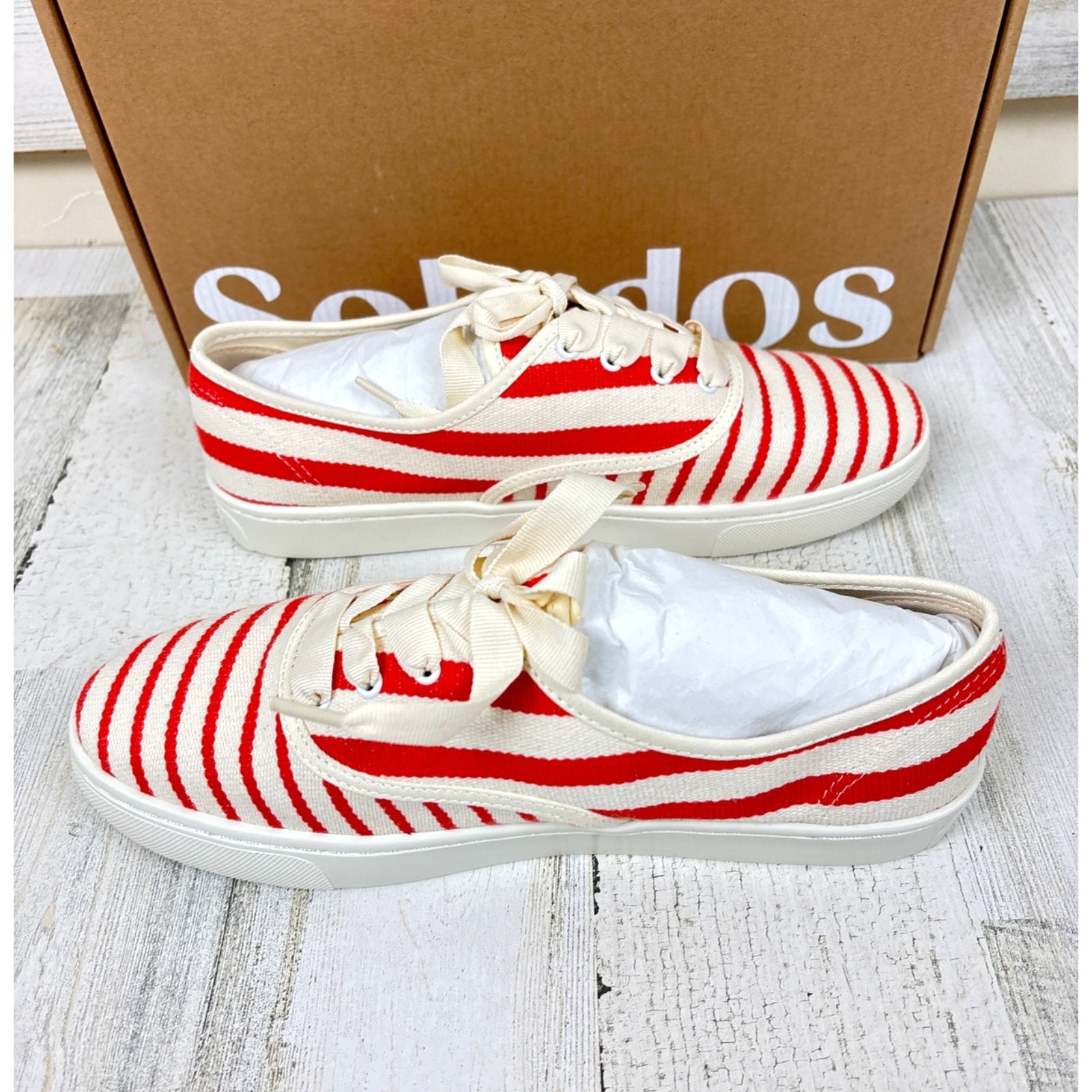 Soludos Womens 8.5 Red White Stripe Marin Platform Sneaker New Lace-up NEW