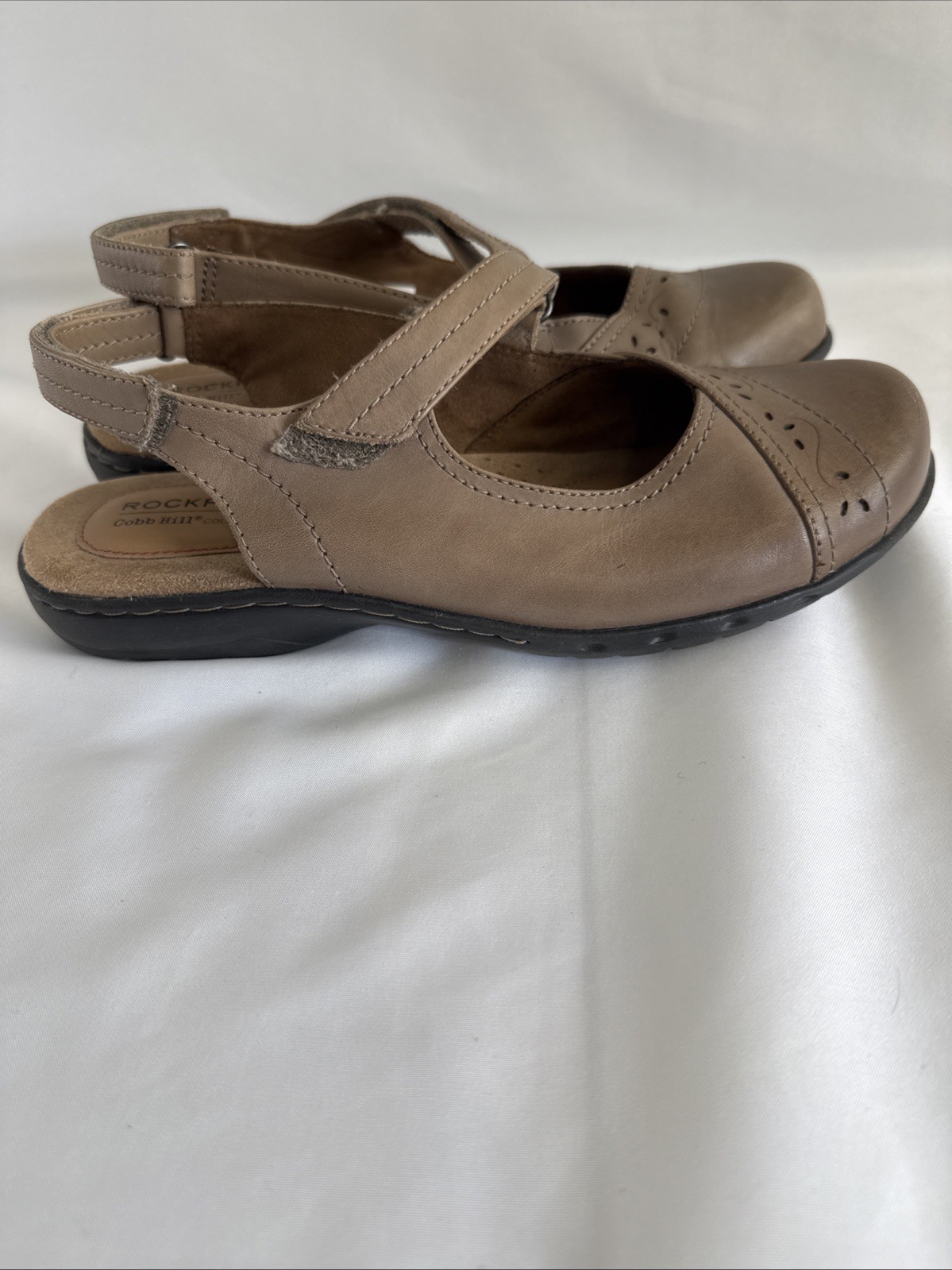 Rockport Women’s Tan Leather Mary Jane Comfort Shoes Size 7 Hook & Loop Closure