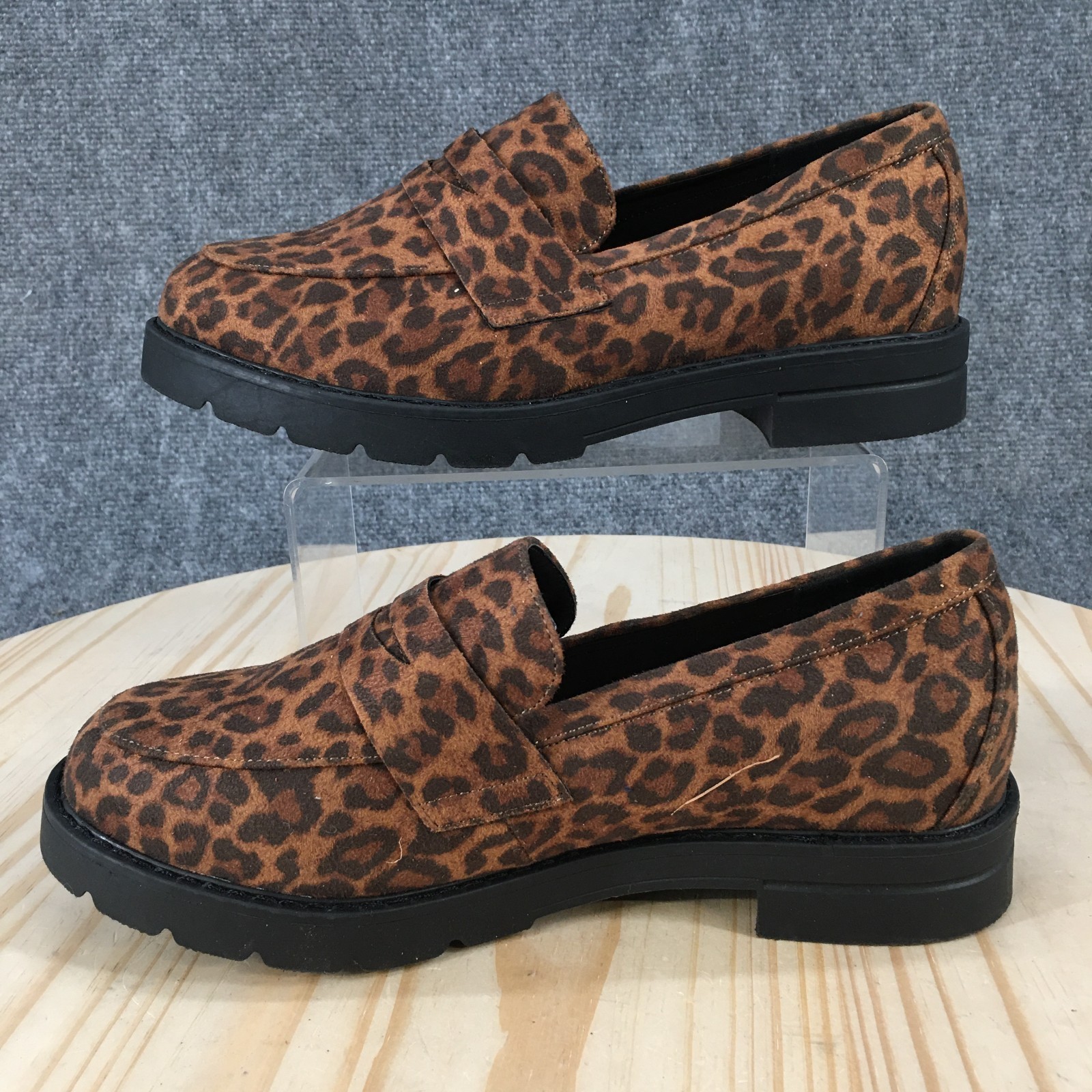 Just Fab Shoes Womens 8 E Brown Danica Penny Loafers Casual Leopard Slip On