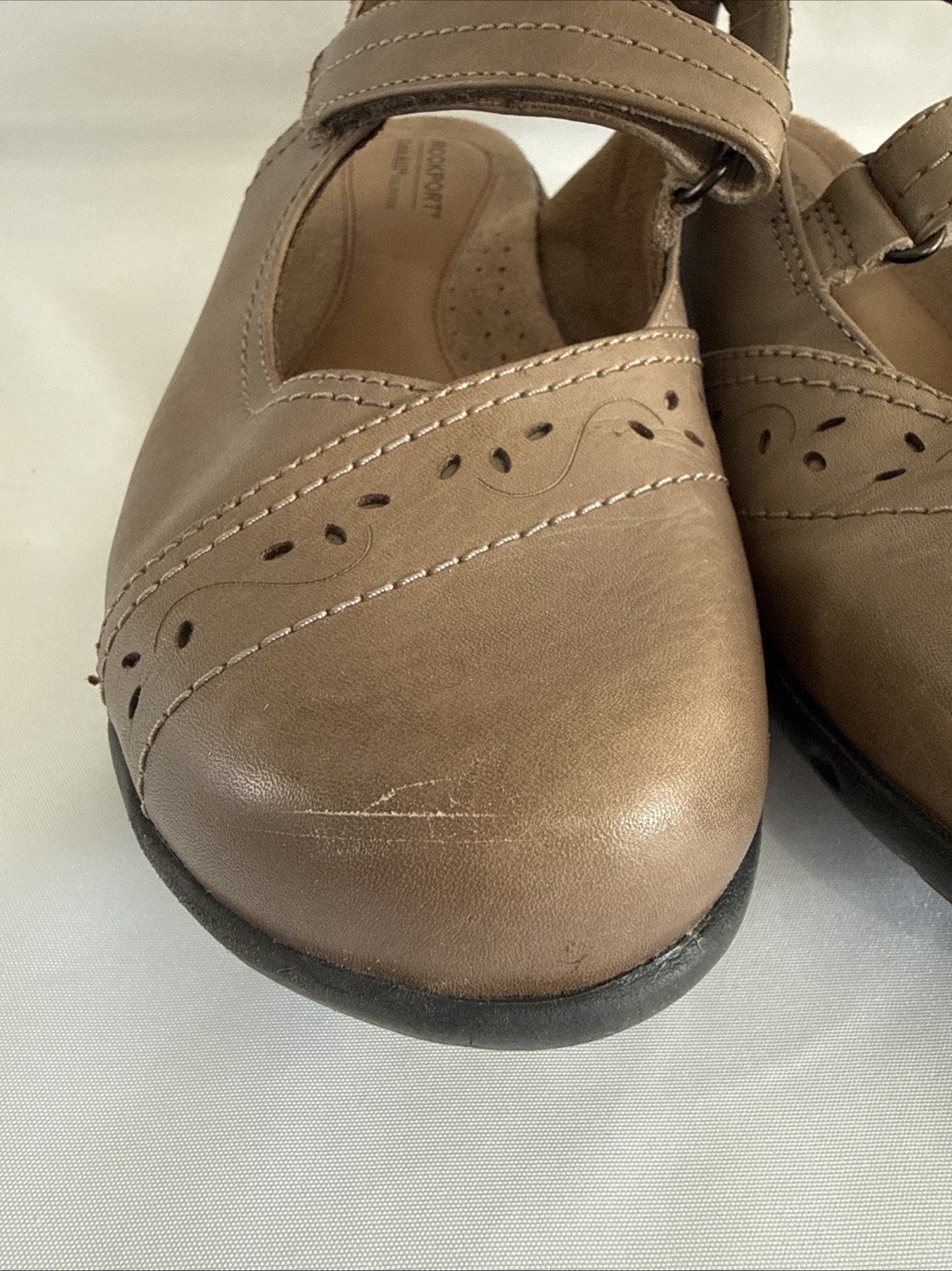 Rockport Women’s Tan Leather Mary Jane Comfort Shoes Size 7 Hook & Loop Closure