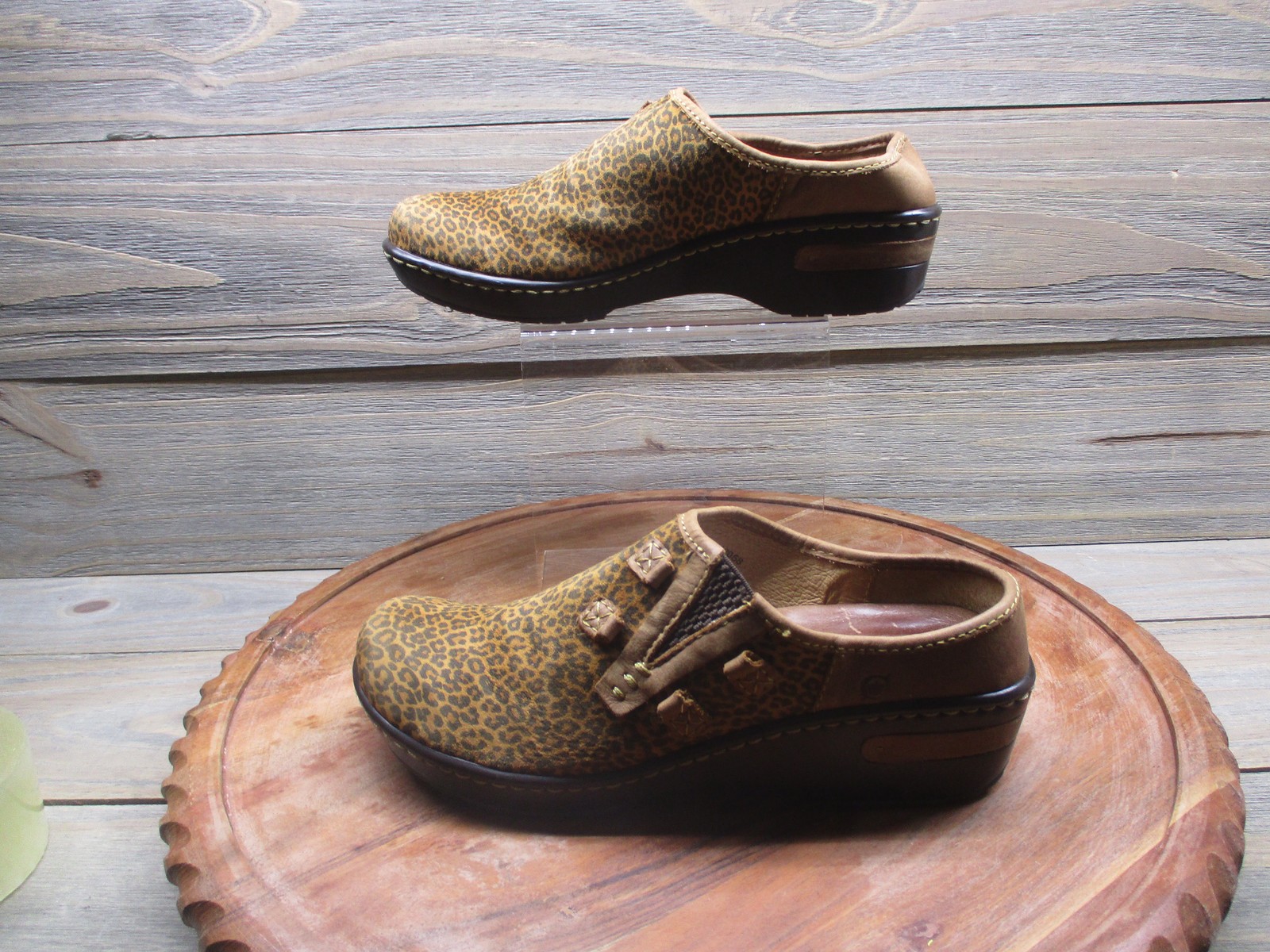 Born Clog Shoes Womens Size 10 Brown Leather Leopard Slip On Comfort W12058