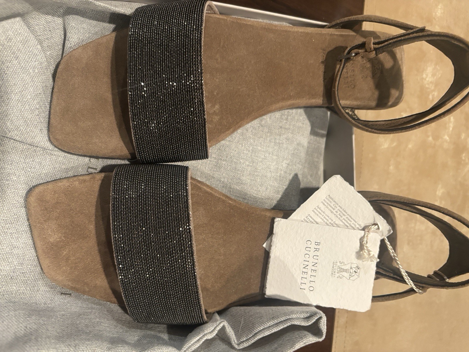 BRUNELLO CUCINELLI WOMEN’S 100% LEATHER MONILI BEAD SANDAL SHOE NWT MSRP $1430