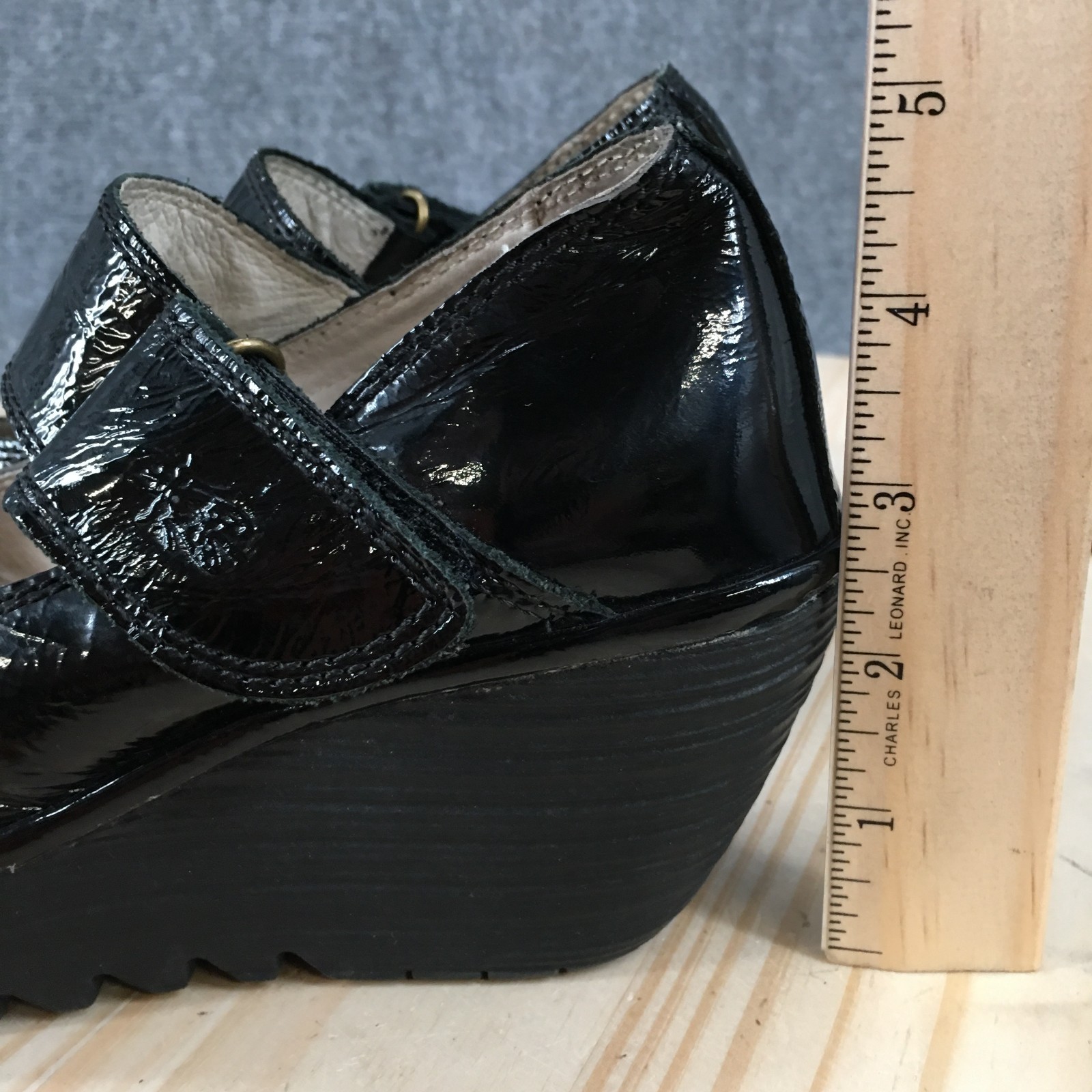 Fly London Yaya Mary Jane Wedge Shoes Womens 38 Black Patent Leather Casual