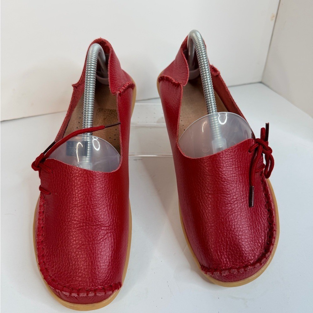 Women’s Leather Comfort Shoes Red Stitch Down Knobby Sole EU 44 US 12.5