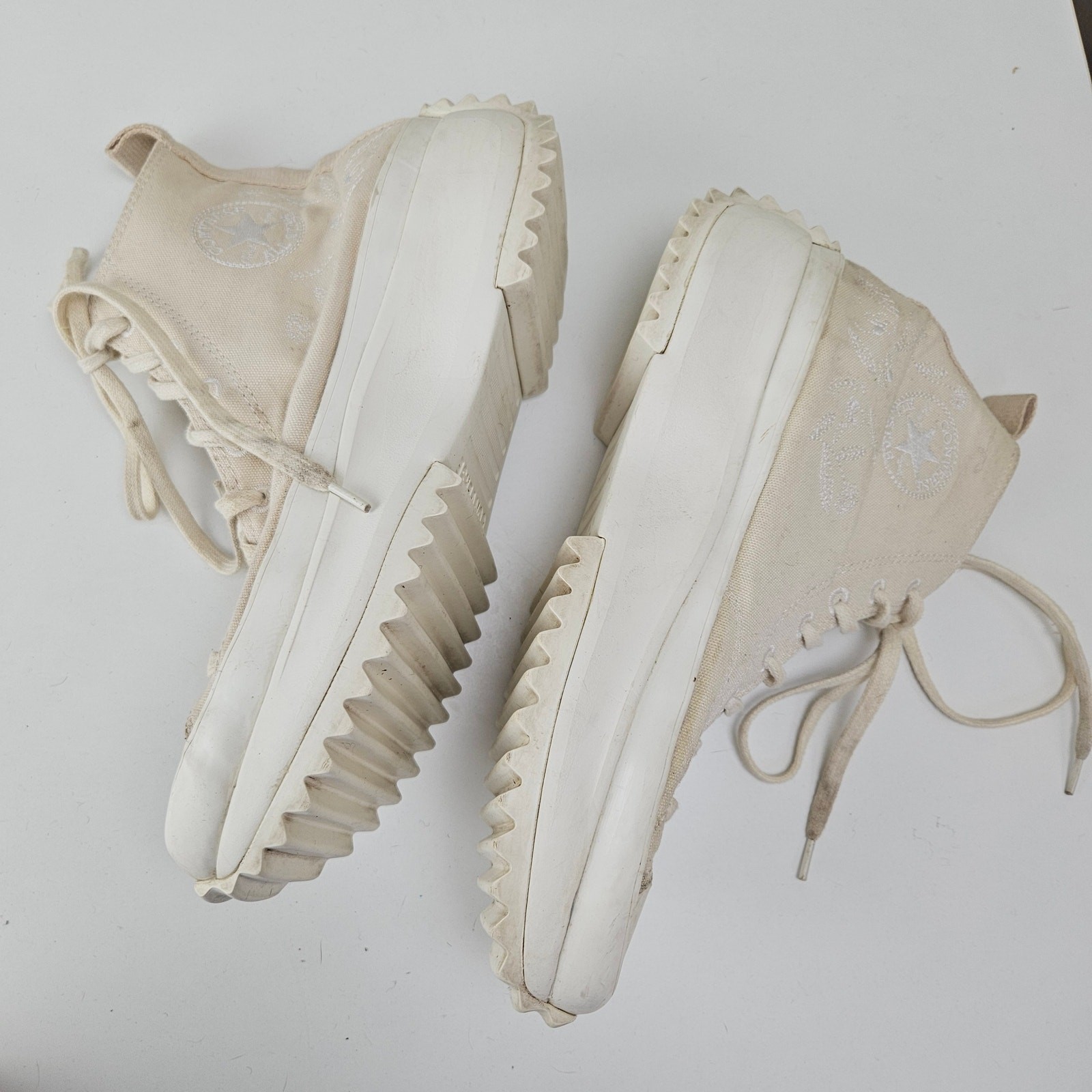 Converse Run Star Hike Embroidered Canvas Platform High Top Women 12 Ivory Lug