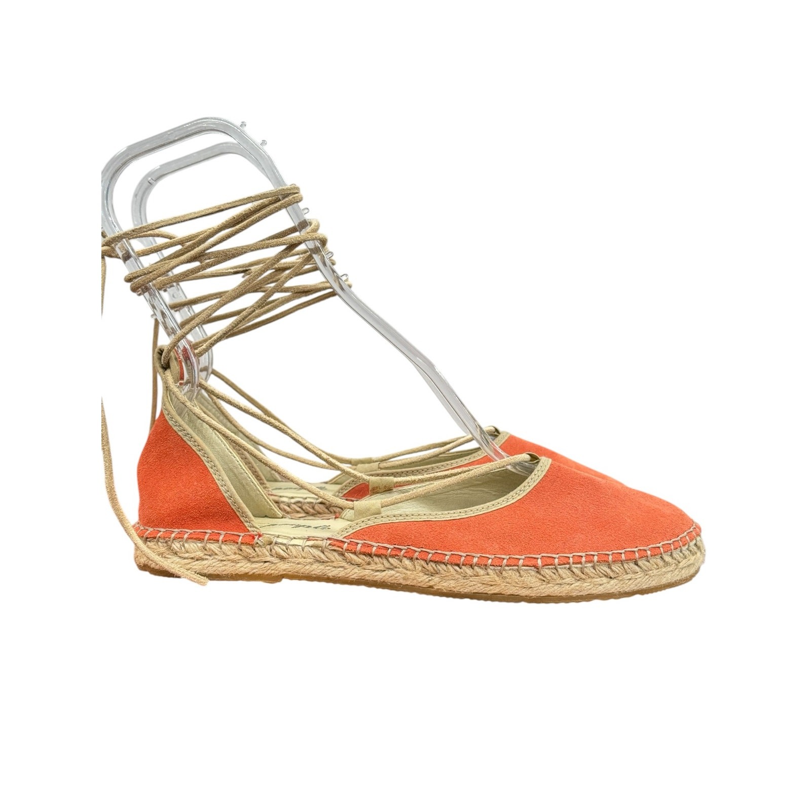 Free People Marina Espadrille Womens SZ 39 Coral Ankle Lace Up Boho Whimsy Suede