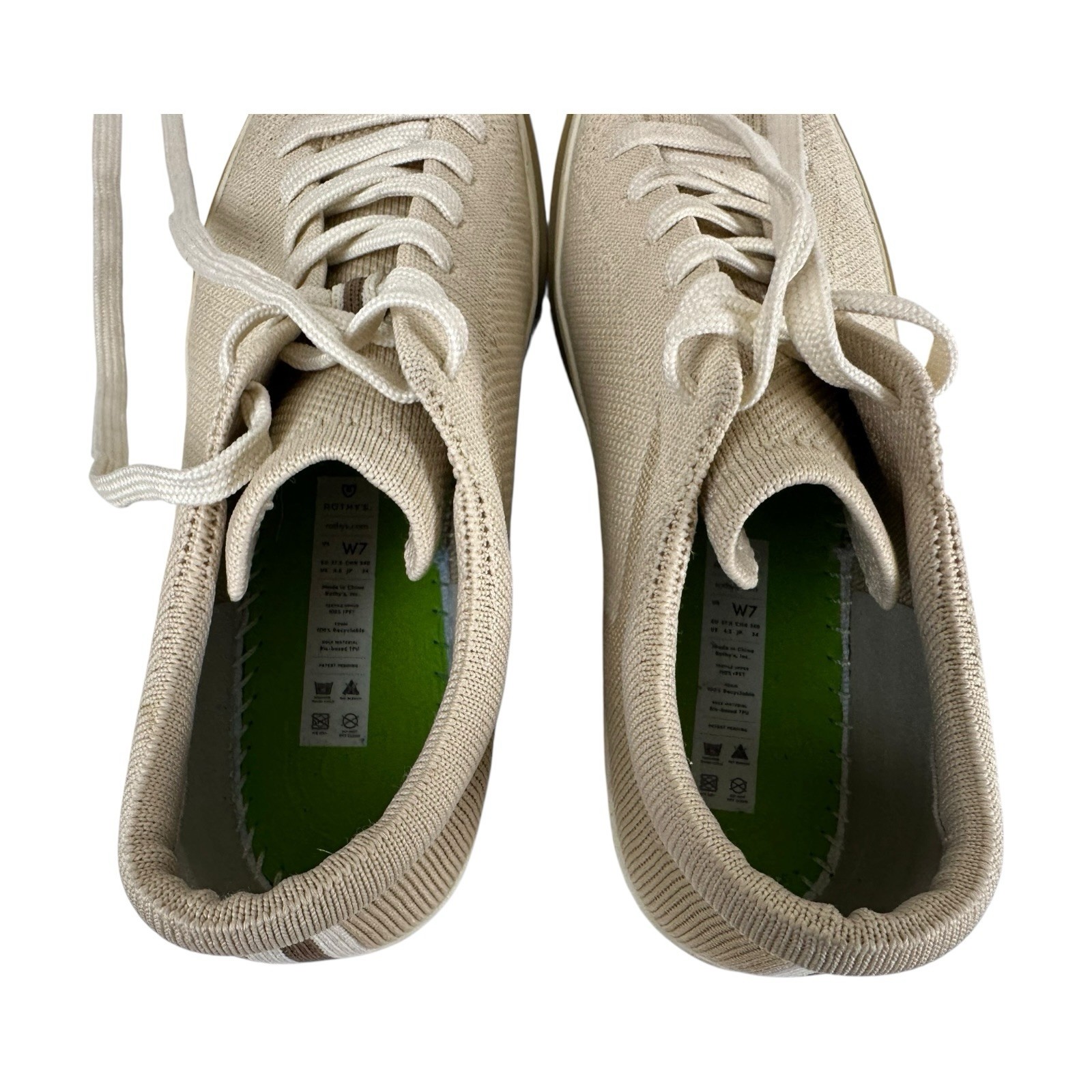 Rothy’s Knit Lace Up Sneaker Women Size 7 Cream Washable Sustainable Comfort