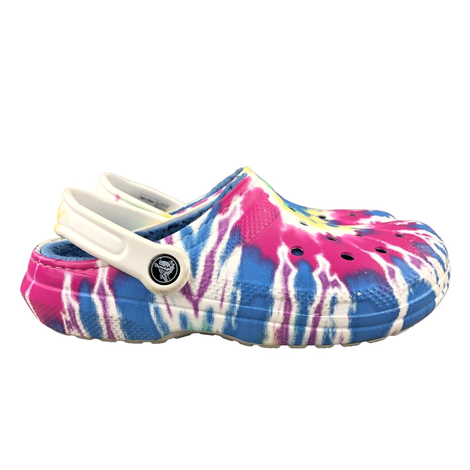 Crocs Unisex Size 5M 7W Classic Lined Tie Dye White Multi Slip On Clogs