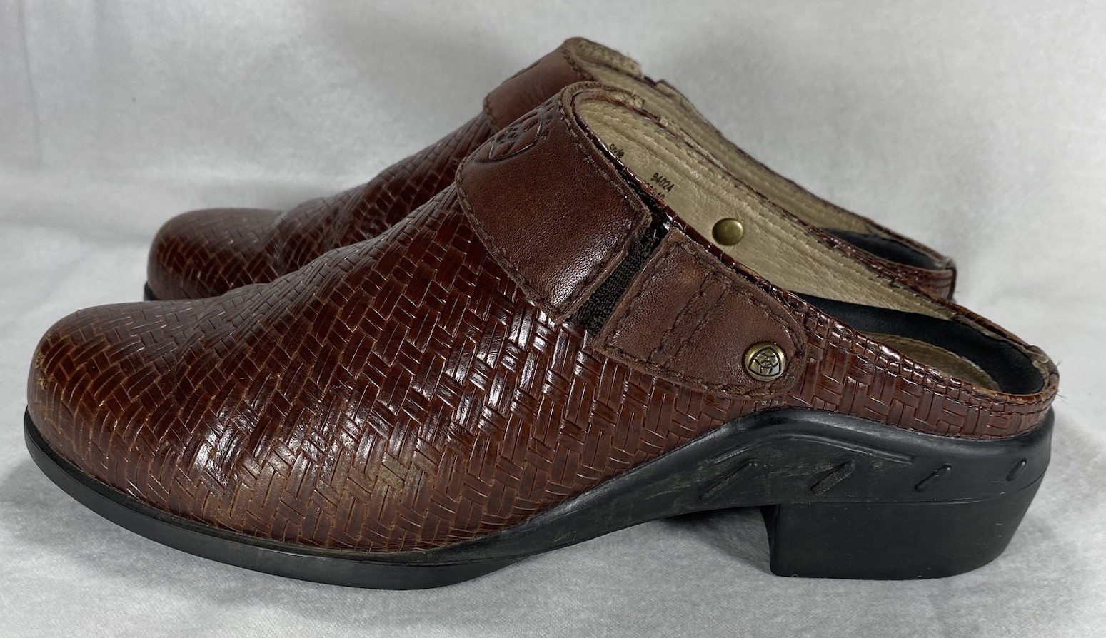 Ariat Mules Womens 7.5 Brown Leather Slingback Woven Clogs Western Cowboy Rodeo