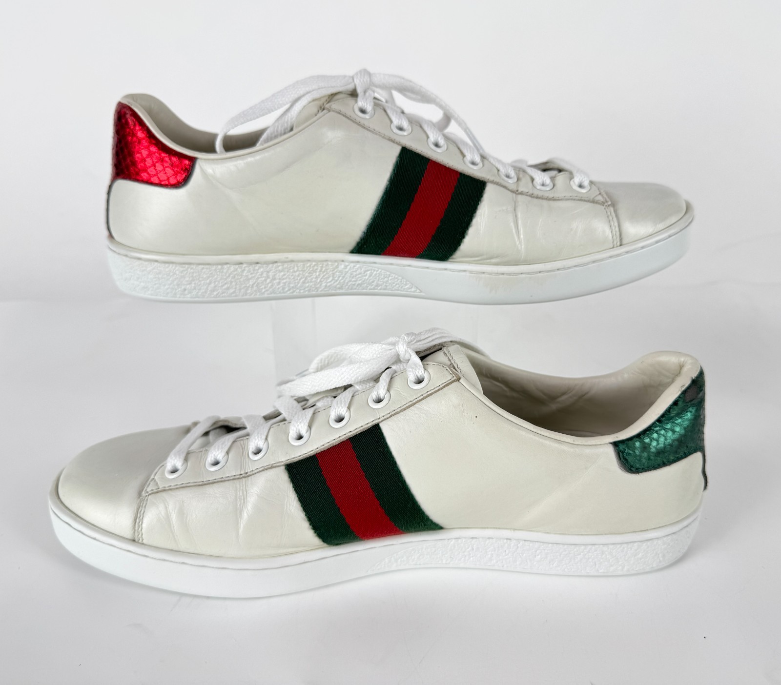Gucci Wmn Auth Ace No Arrow White Leather Web Sneakers 9.5 US 39.5 EU Shoes Box
