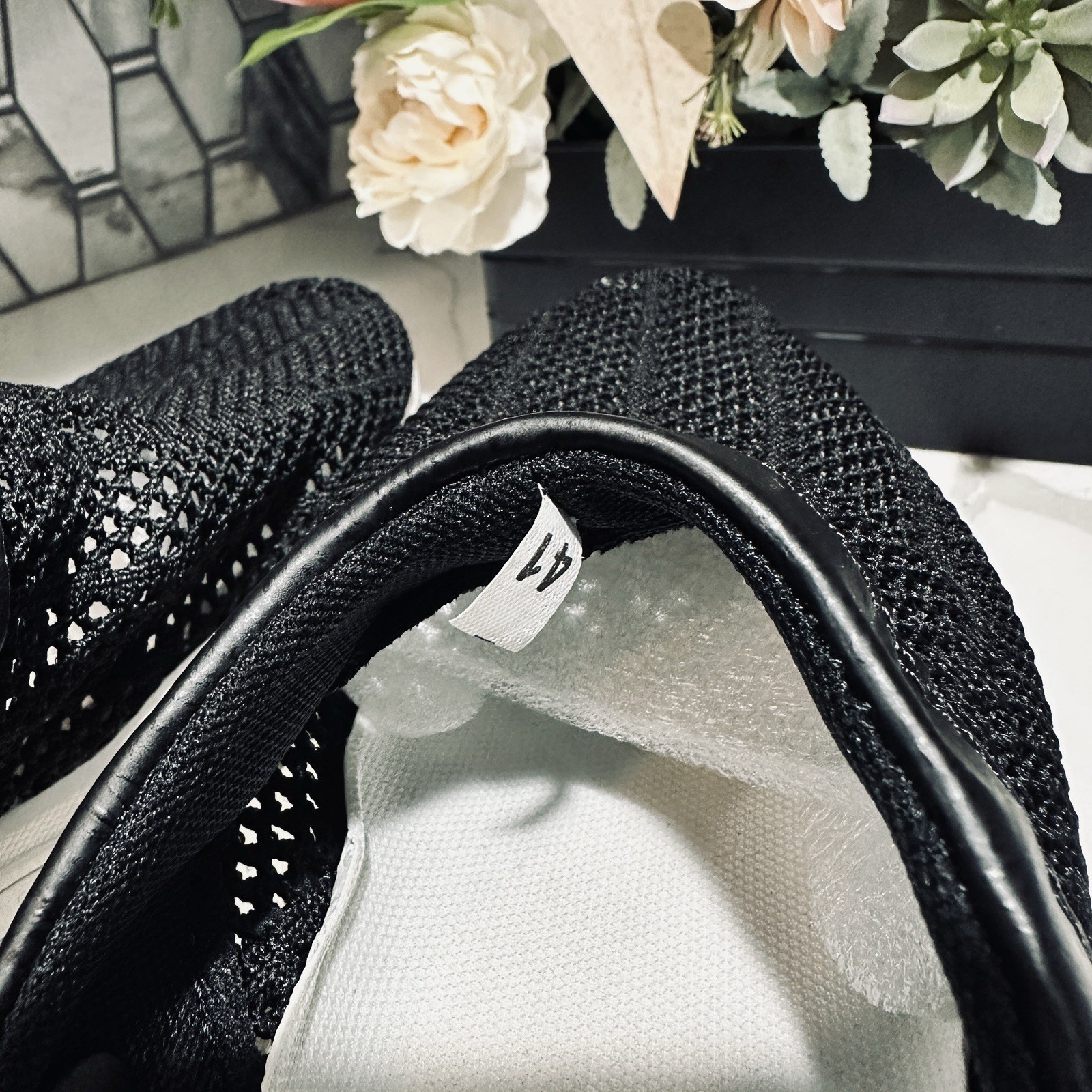 Black Mesh Flat Slingback Breathable Cushion Shoe Pool Beach Walking Sz 41 10