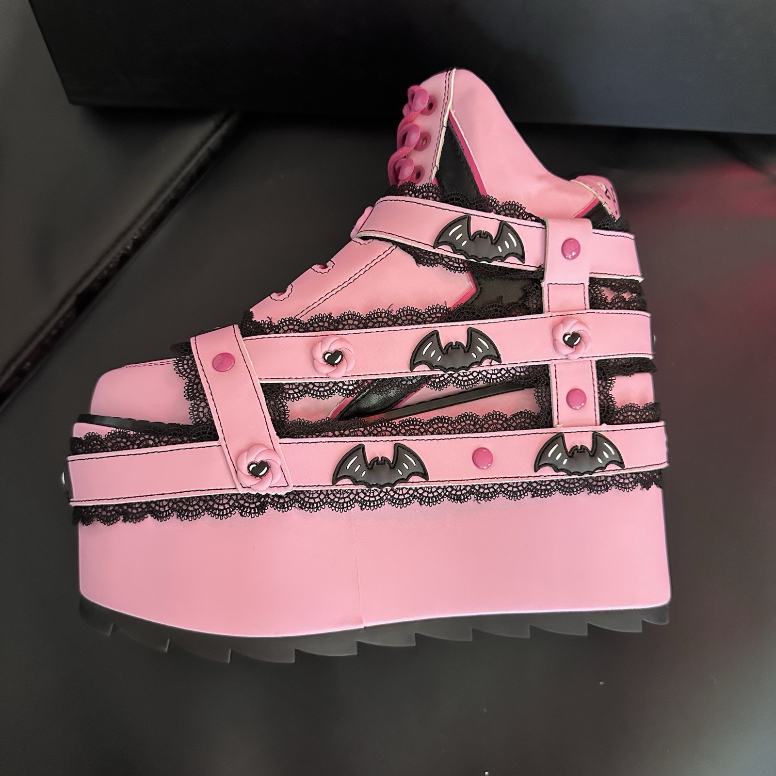 YRU x Kuromi Qozmo Bndg Platform Sneakers Pink Black Women’s Size 9 NWB