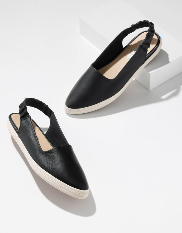 Keds® Leather Slingback Sneakers – BLACK, Medium