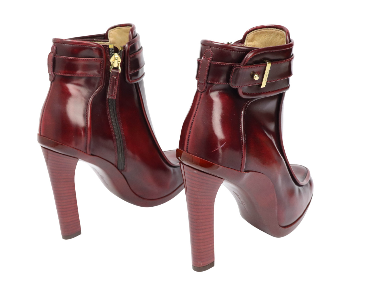 Salvatore Ferragamo Shoes Womens (UK) 4.5 Burgundy Leather Ankle High Heel