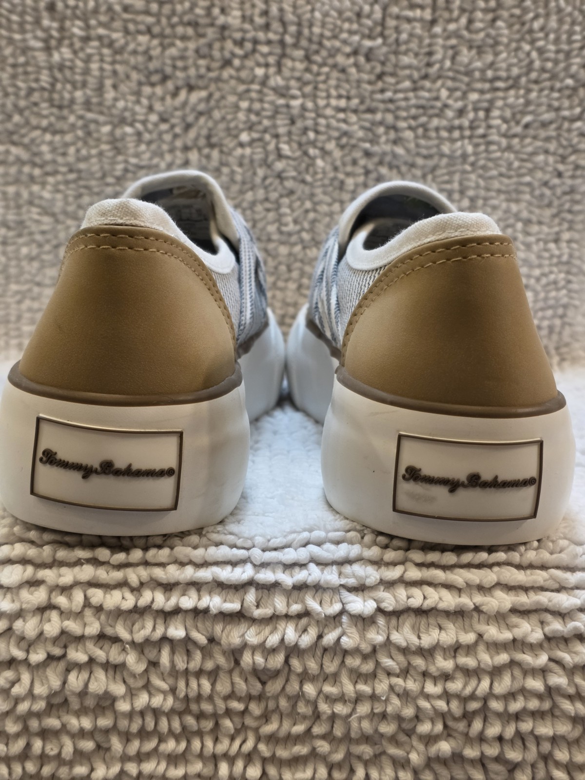 Tommy Bahama Blue White Striped Platform Slip On Womans 8.5 Shoes Casual