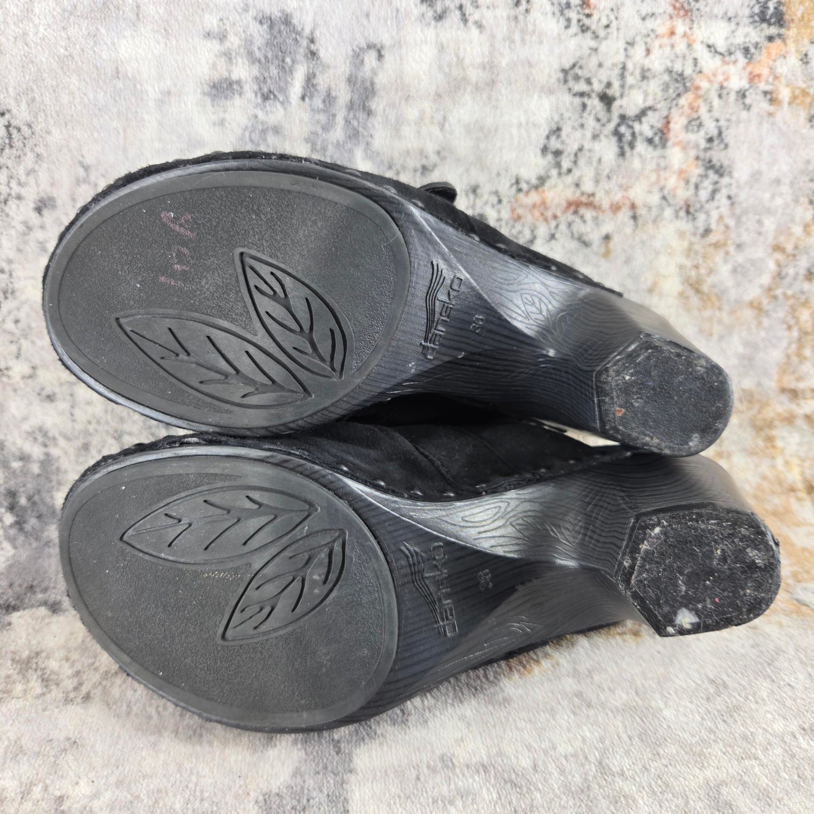 Dansko Black Suede Studded Clog Mules Womens EU 36 Buckle Strap Heels Boho
