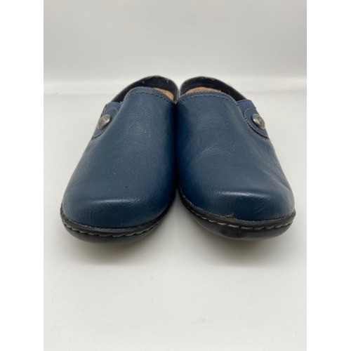 Soft Style Hush Puppies Mules Womens 9 Wide Blue Leather Button Slip On Clogs