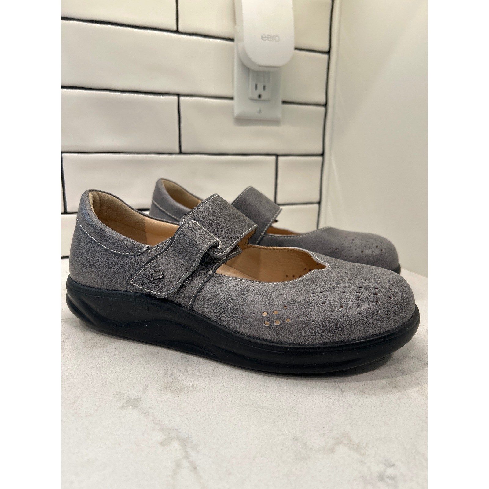 Finn Comfort Womens Grey Leather Mary Jane Shoes Orthopaedic Made in Germany 7.5