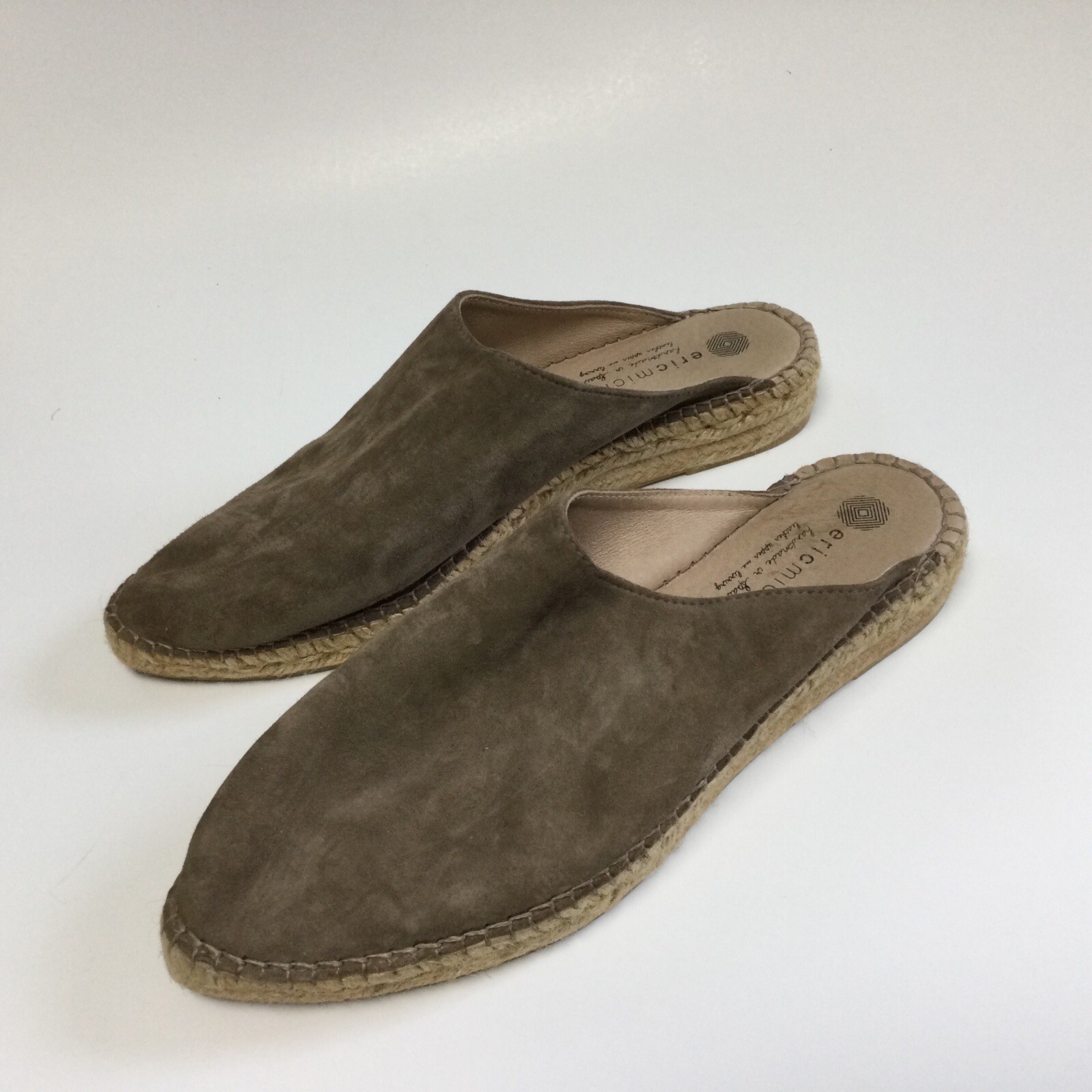 Eric Michael Espadrille Woman Suede Slip On Mule Shoe Size 40 US 9 Mauve Beige