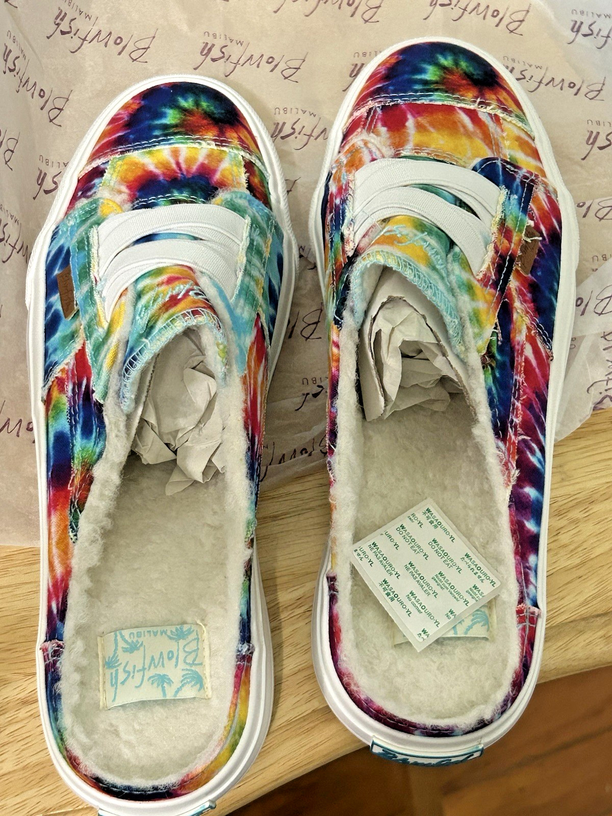 Blowfish Rainbow Tie Dye Sneaker Slip-On 9 M ladies distressed frayed New in Box